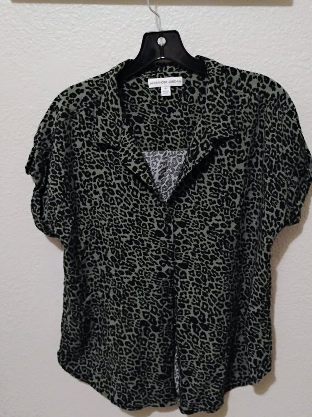 Green leopard button down blouse